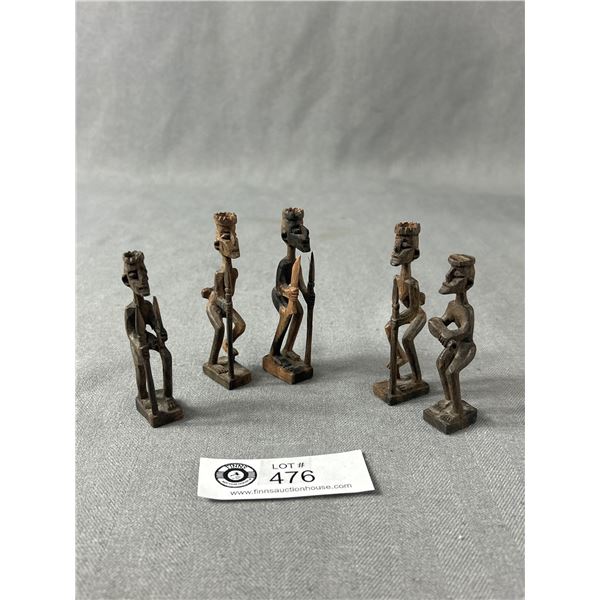 5 Vintage Hand Carved African Wood Figurines