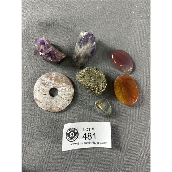 Collection of Genuine Gem Rocks Stones + Pendants, One Amethyst Rock Crystal etc