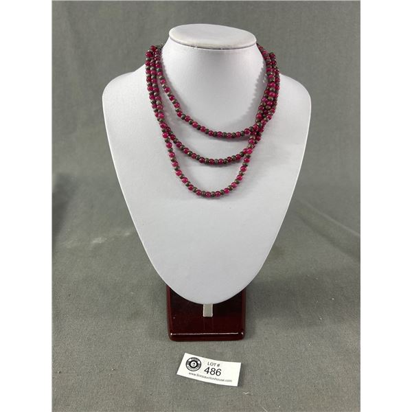 Vintage Triple Strand Indian Ruby + Silver Double Strand Necklace