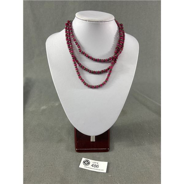 Vintage Triple Strand Indian Ruby + Silver Double Strand Necklace