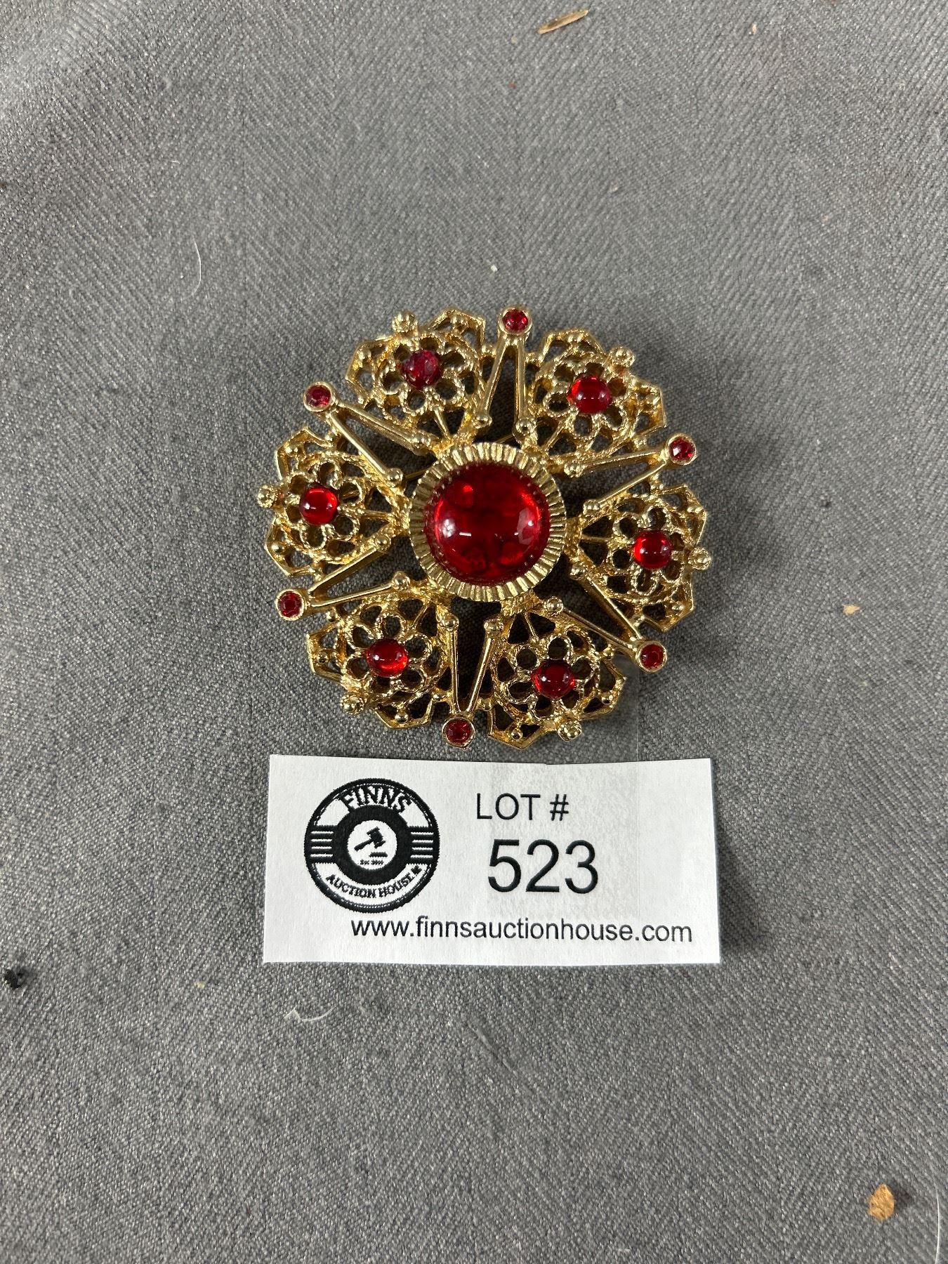 Vintage Red Rhinestones Brooch, Marked Sara Cov Canada