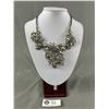 Image 1 : Vintage White and Clear Glass Stones Necklace, Original Patina, No Stone Missing