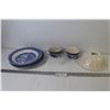 Image 1 : Vintage The Old Mill Bowl - (2) Cups (Made in China) - Plates (Made in England - has chip)