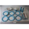 Image 1 : (15pcs) Empress Ironstone Ware Moderne-Blue (9 Plates, Salt and Pepper Shakers, etc.) (1 Plate Chipp