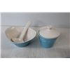 Image 5 : (15pcs) Empress Ironstone Ware Moderne-Blue (9 Plates, Salt and Pepper Shakers, etc.) (1 Plate Chipp