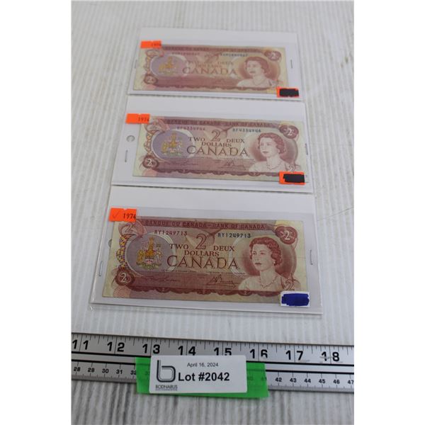 (3) Canadian 1974 $2 Bills