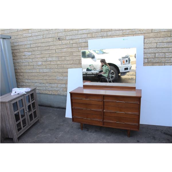 **Wooden 1960s 6-Drawer Dresser with Attached Mirror - 17 1/2  x 50  x 62  High, Wobbly Legs