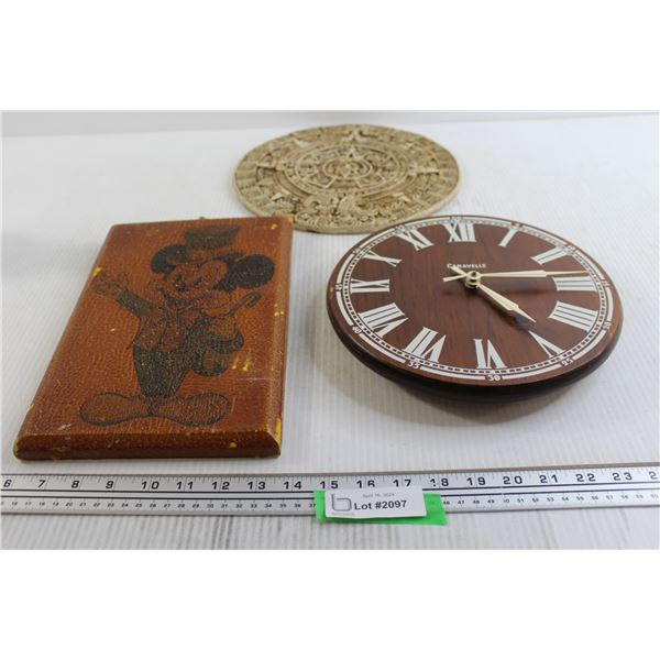 Mickey Mouse Decoration, Aztec Decoration, Caravelle Clock - Untested