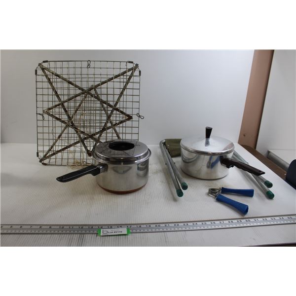 Assorted Camp Supplies, (2) Pots
