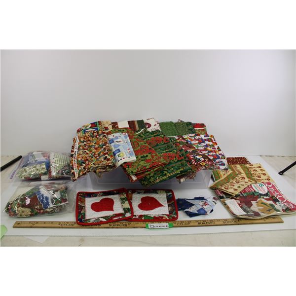 25L Tote with Bulk Fabric of Christmas Patterned Material w/Quick Quilts Magazine