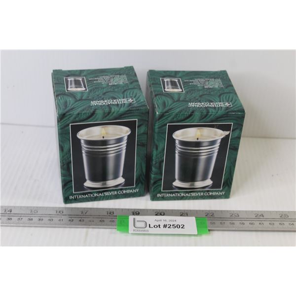 (2) Silver Plated Cup Candles (NIB)