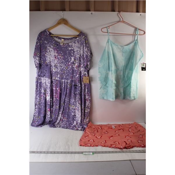 Women's 2X Clothes: Purple Harper+Zoe Summer Dress, Teal George Tank, Ruffled Shorts