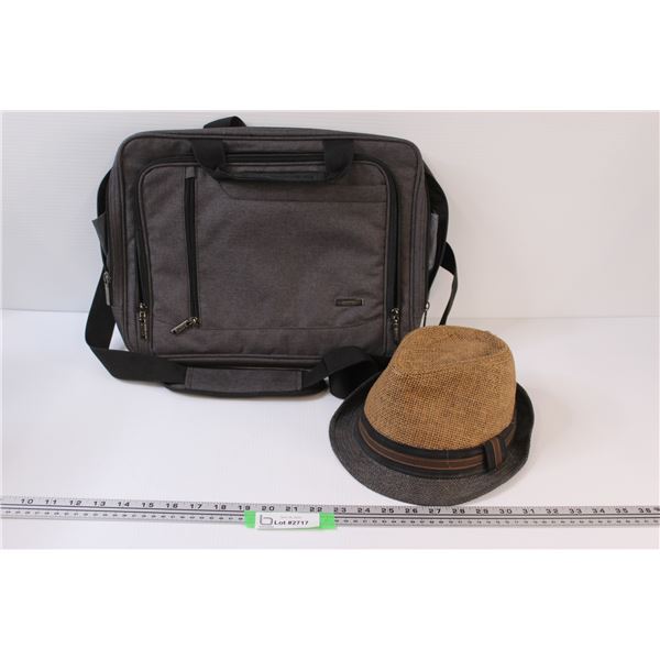 Roots Black/Grey Computer Bag with built-in USB Cable & ALDO sized Medium Large Straw Hat with Linin