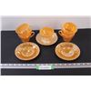 Image 1 : (8) Fire King Peach Lustre - 5 Tea Cups Swirl Pattern and 3 Tea Saucers Leaf Pattern