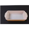 Image 5 : (2) Fire King Peach Lustre Ovenware: Large divided Baking Dish - 12"; Loaf / Bread Pan - 10 1/2"