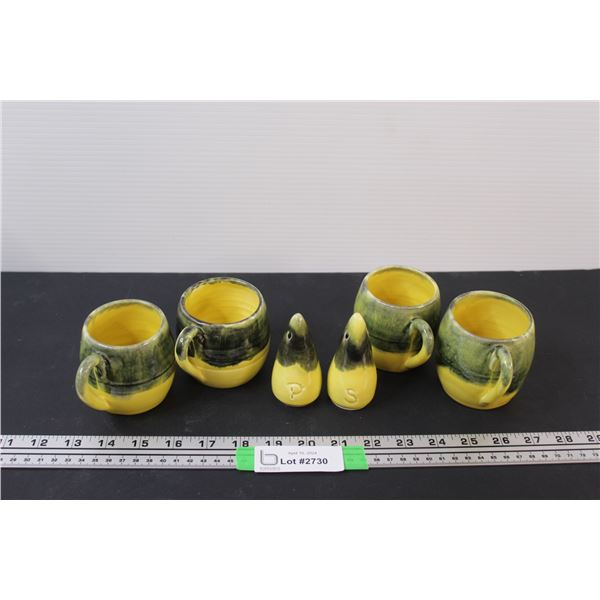 (6) Lela Filipovski Pottery Canada: 4 Coffee Cups & Salt and Pepper set