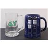 Image 5 : (11) Lot of Tea Cup 8 Piece Set; Rider Mug; Police Mug; Square Glass Vase with Decorative Rocks