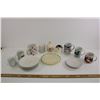 Image 1 : (5) Small Swirl Brand Plates, (2) Saucers, (1) Cup, (5) Mugs, Small Vase, Crystal Cream Pitcher, Sug