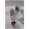Image 2 : (5) Small Swirl Brand Plates, (2) Saucers, (1) Cup, (5) Mugs, Small Vase, Crystal Cream Pitcher, Sug