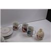 Image 5 : (5) Small Swirl Brand Plates, (2) Saucers, (1) Cup, (5) Mugs, Small Vase, Crystal Cream Pitcher, Sug