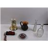 Image 1 : Vintage Mantle Clock, Clay Pitcher, (2) Glass Vases, Canon 20 Snappy Camera & Small Tin Dish