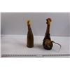 Image 1 : (2) Vintage Leather Covered Roster Inspired Liquor Decanters - Made in Italy (One Has Missing Eye & 