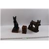 Image 1 : Plaster Cat and Dog Statues (Some Chipping on Both) & Polynesian Inspired Wooden Ashtray