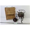 Image 1 : Vintage Wicker Spice Rack - Vintage Kettle on Stand - Carved Dish