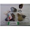 Image 1 : Bag of Gemstones, Calcite Piece, Polished Rock with Engravings and Rock on Stand