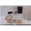 Image 1 : (7) Lot of Misc. Items: Mask; Chrome Nut Cracker; 20+ Seashells; 2-racks; Diffuser - powers on