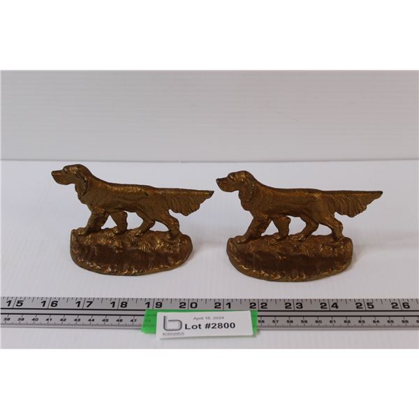 (2) Cast Iron Gold painted Irish Setter small book ends