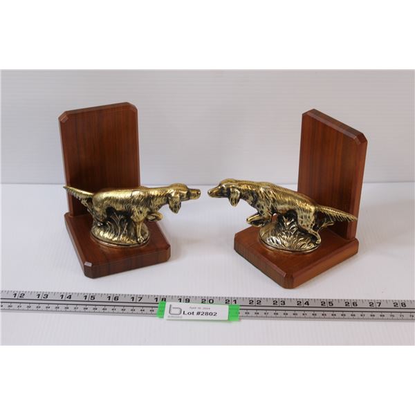 (2) Pair Wood and Bronze Irish Setter Book ends