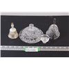 Image 1 : (4) Lot of Cut Glass and Porcelain Bell: 2 Piece Butter Dish; Pear shaped Cover; Stopper