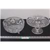 Image 1 : (2) Vintage cut Glass: Large Footed Fruit Bowl 8 1/2"; Pedestal Cake Server 9" Wide