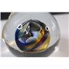 Image 4 : (2) Art Glass: Glass Tube Art Ornament - 5" x 6"; Cat's Eye Marble Paper weight Artist Signed
