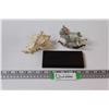 Image 1 : (3) Enameled / Jewelled Silver Tone Rocking Horse; Mini Concg Shell; Wood Card Holder