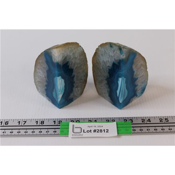 (2) Blue White Agate cut & polished Bookends - from Brazil