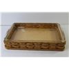 Image 2 : (2) Pyrex Baking Dishes - Woven Basket Tray w/Leather Handles