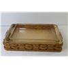 Image 6 : (2) Pyrex Baking Dishes - Woven Basket Tray w/Leather Handles