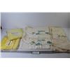 Image 1 : (2) Yours & Mine Flour Bags Cases - Flour Bag Draw String Bag -(2) Yellow Table Cloths (41" x 41" - 
