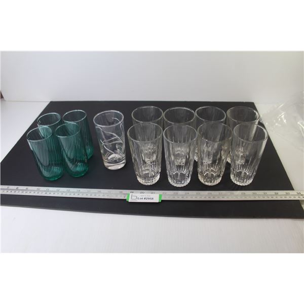 (9) Clear Glasses - (4) Green Glasses