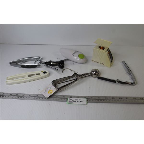 Plastic Scale - Nut Crackers - Bottle Corkscrew - Cookie Scoop - Can Opener