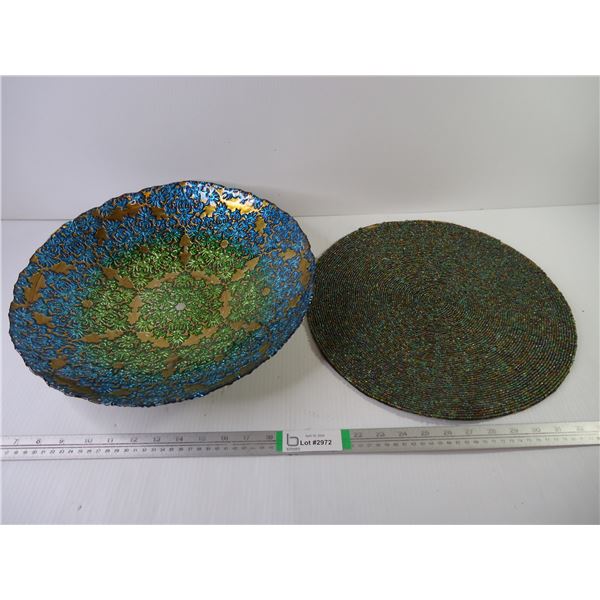 Beaded Place Mat and Large Decorative Bowl