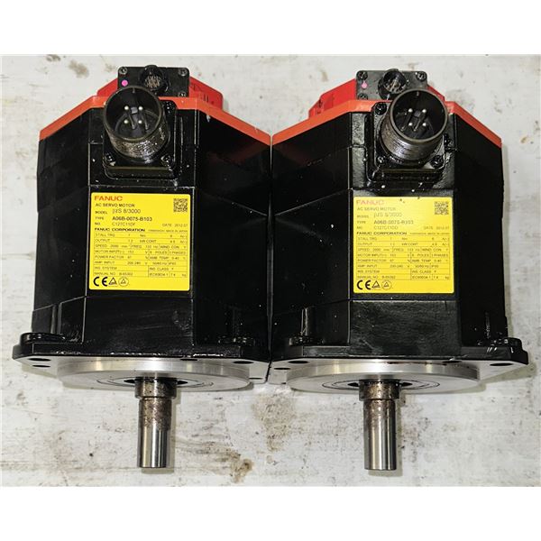 Lot of (2) Fanuc #A06B-0075-B403 AC Servo Motors w/#A860-2020-T301 Pulse Coders