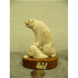 Fossilized ivory carved grizzly bear by Steve Byazroy 3.75" tall mounted on wood base # BT2 (25)