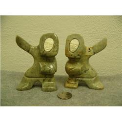 Lot of two 4" soapstone dancers by Eric Tepon III with ivory faces (2)