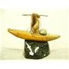 Image 4 : 12" soapstone hunter in a kayak mounted on Alaskan jade base # 529F (2)
