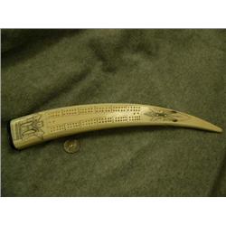 13.5" Ivory Cribbage board by French Kingeekuk with old Bering sea designs (2)