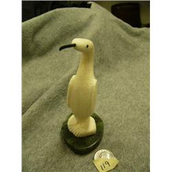 5" white ivory cormorant with baleen bill and eyes mounted on soapstone by Quta #182C (2)