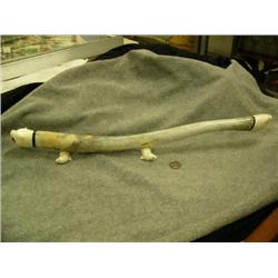 Outstanding 22" oosik by Vince Kunnuk - bears head and walrus head mounted on 2 seals King Island - 